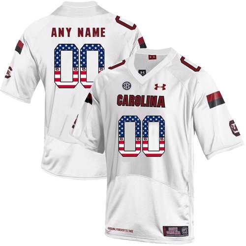 Mens South Carolina Gamecocks White Customized USA Flag College Football Jersey